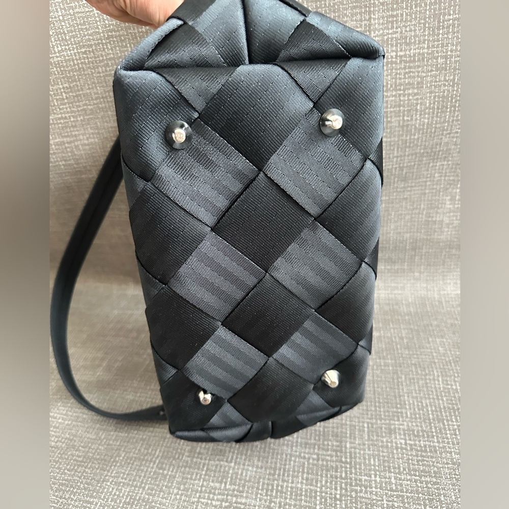 Maggie Bags Upcycled Seatbelt Shoulder Bag Black Woven Eco-Friendly Handbag - Picture 7 of 11